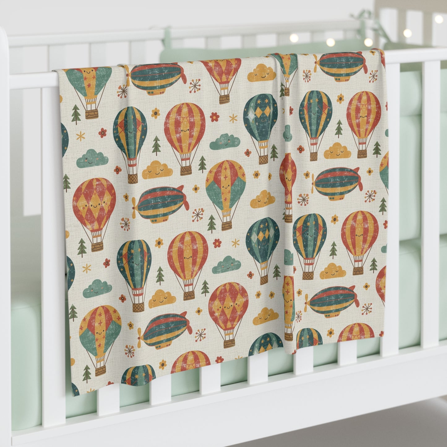 Boho-Vintage Hot Air Balloon Baby Swaddle Blanket – Soft Nursery Wrap