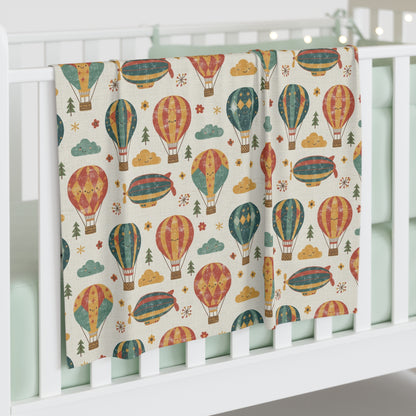 Boho-Vintage Hot Air Balloon Baby Swaddle Blanket – Soft Nursery Wrap