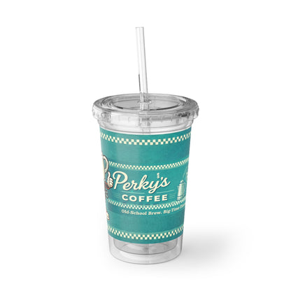 Perky’s Cafe KS -Retro diner charm in a lightweight 16oz double-walled acrylic cup. Cold up to 24 hrs, warm up to 12. BPA-free with lid + reusable straw.(free shipping)