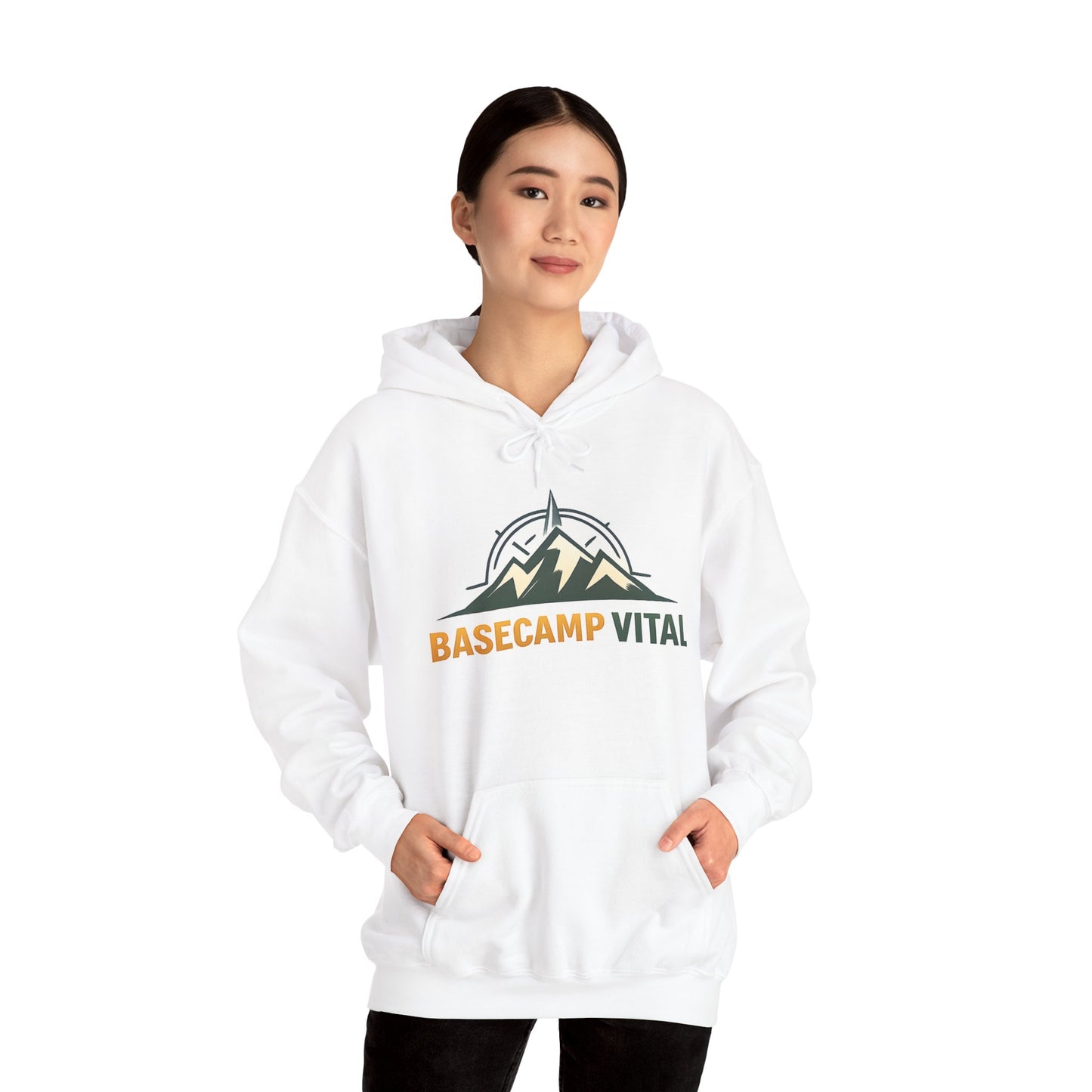 Base Camp Vital Outdoor Fleece Hoodie | Mountain Compass Graphic Pullover | 50/50 Midweight Trail Hoodie  Vital Hoodie  (free shipping)