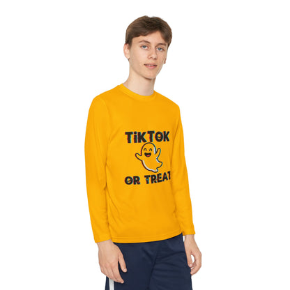 TikTok Halloween Long Sleeve Tee, Youth Costume Shirt, Spooky Apparel, Trick or Treat Top, Youth Ghost Halloween Shirt
