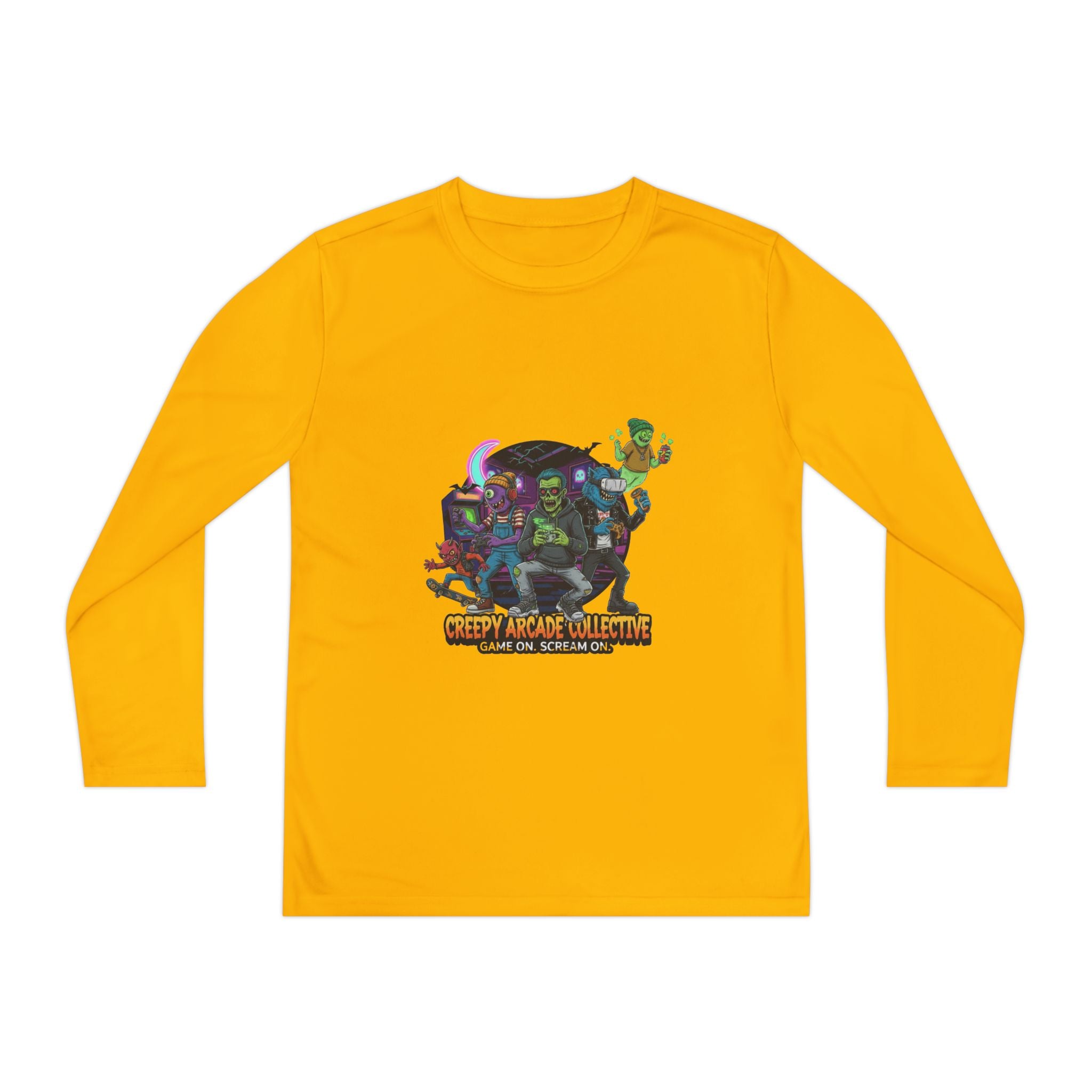 Creepy Arcade Collecting Youth Long Sleeve Tee, Kids Gamer Shirt, Halloween Costume, Teen Casual Wear, Fantasy T-Shirt