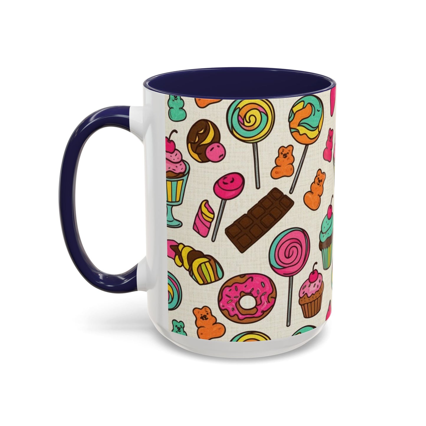 Sweet Treats Coffee Mug — Colorful Candy & Dessert Pattern Accent Mug (11/15oz)
