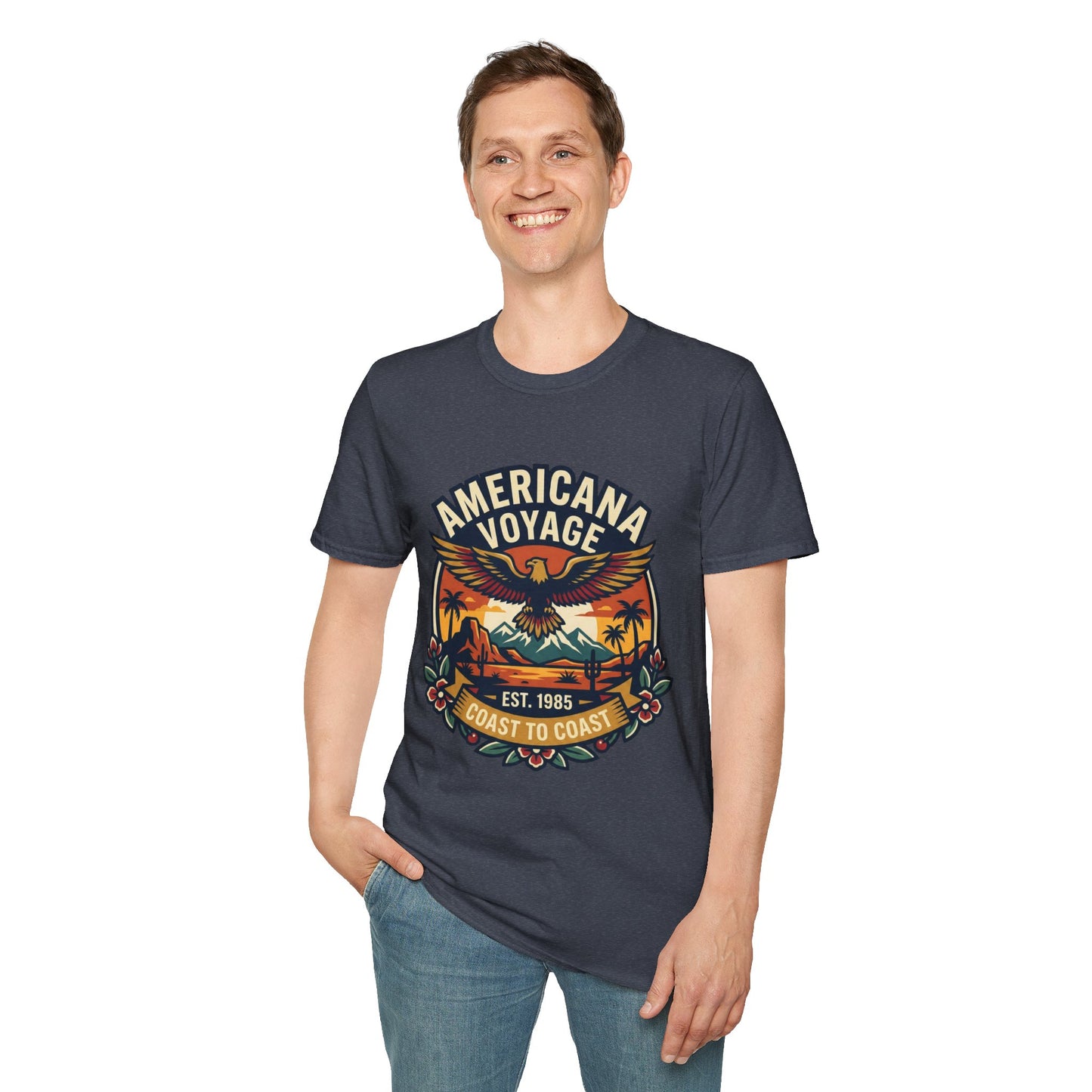 Americana Voyage retro Graphic T-Shirt — Coast to Coast Eagle Sunset