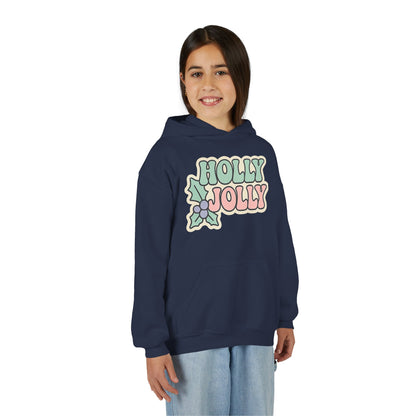 Girls Youth Hoodie — 'Holly Jolly' Pastel Christmas Holiday Sweatshirt