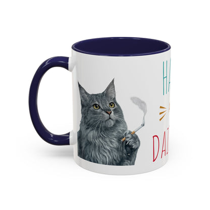 Happy and Dazzling smoking Cat Coffee Mug — Cute Cat smoking a cigarette Illustration Accent Mug (11/15 oz) (free shipping)