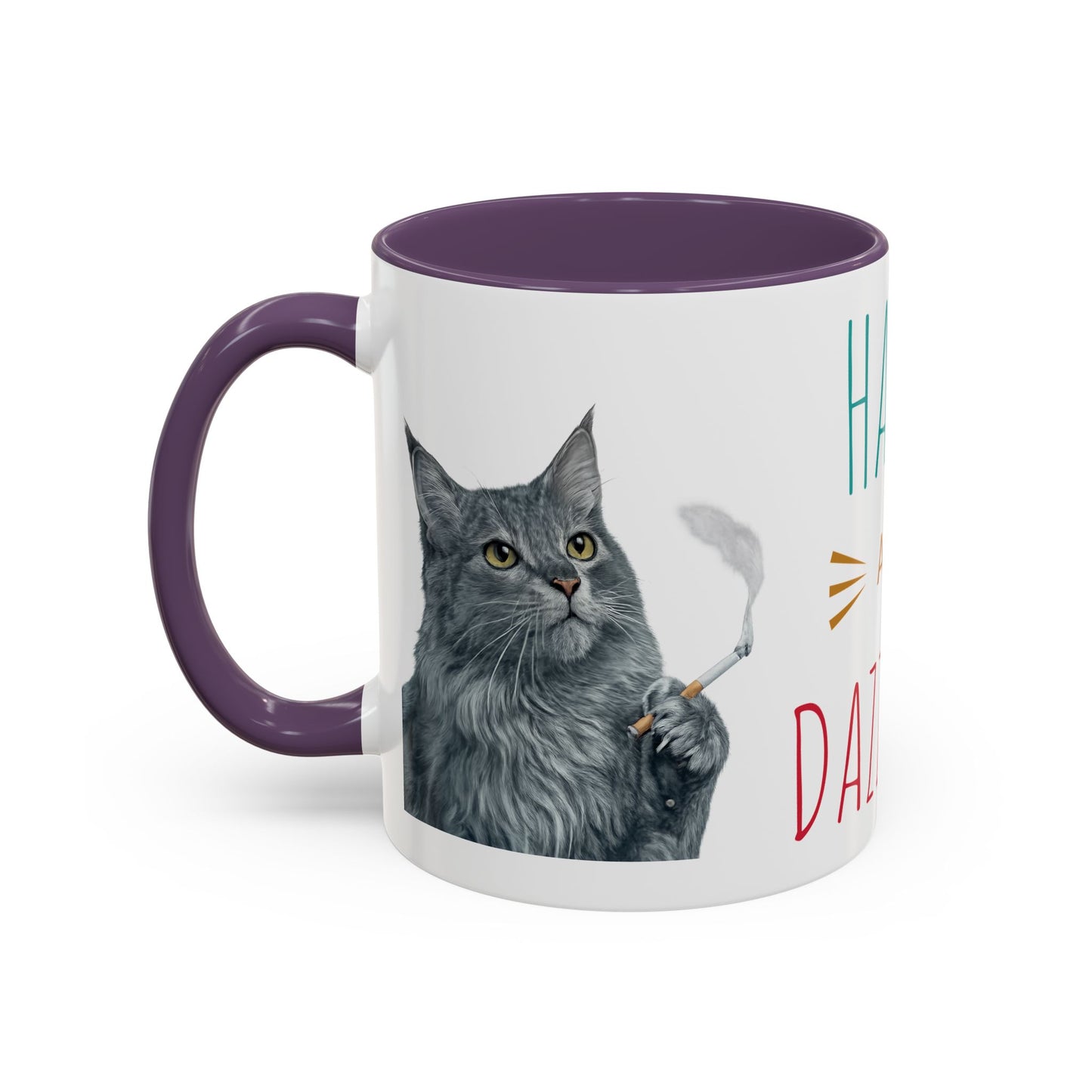 Happy and Dazzling smoking Cat Coffee Mug — Cute Cat smoking a cigarette Illustration Accent Mug (11/15 oz) (free shipping)