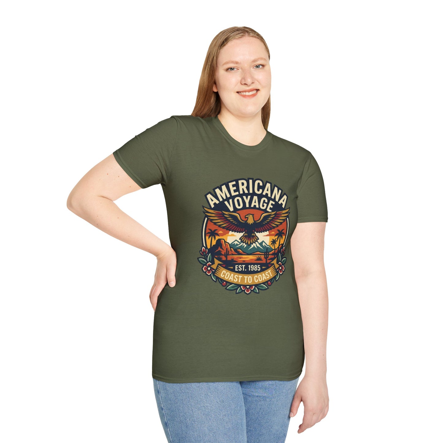 Americana Voyage retro Graphic T-Shirt — Coast to Coast Eagle Sunset
