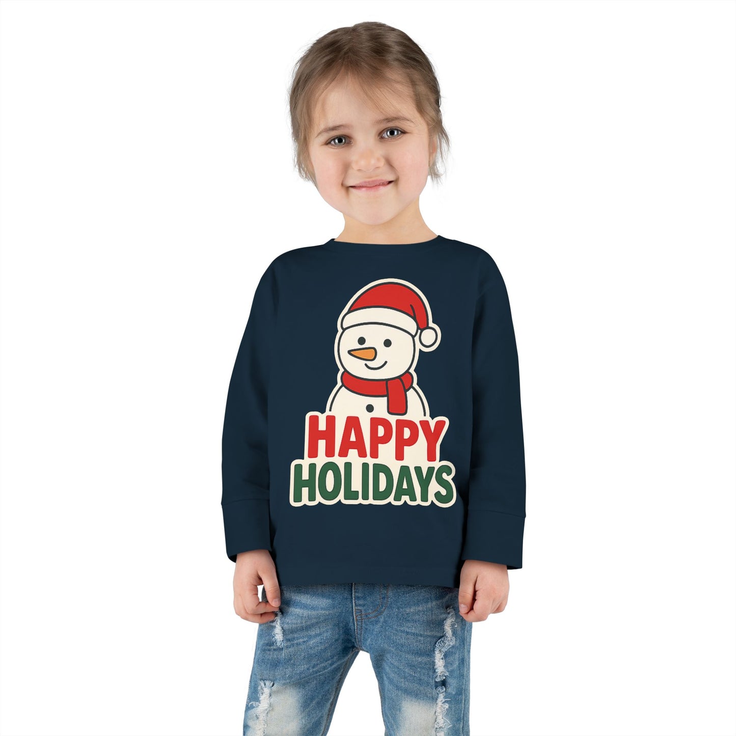 Toddler Long Sleeve Tee — 'Happy Holidays' Snowman Kids Christmas Shirt