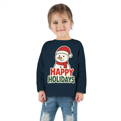 Toddler Long Sleeve Tee — 'Happy Holidays' Snowman Kids Christmas Shirt