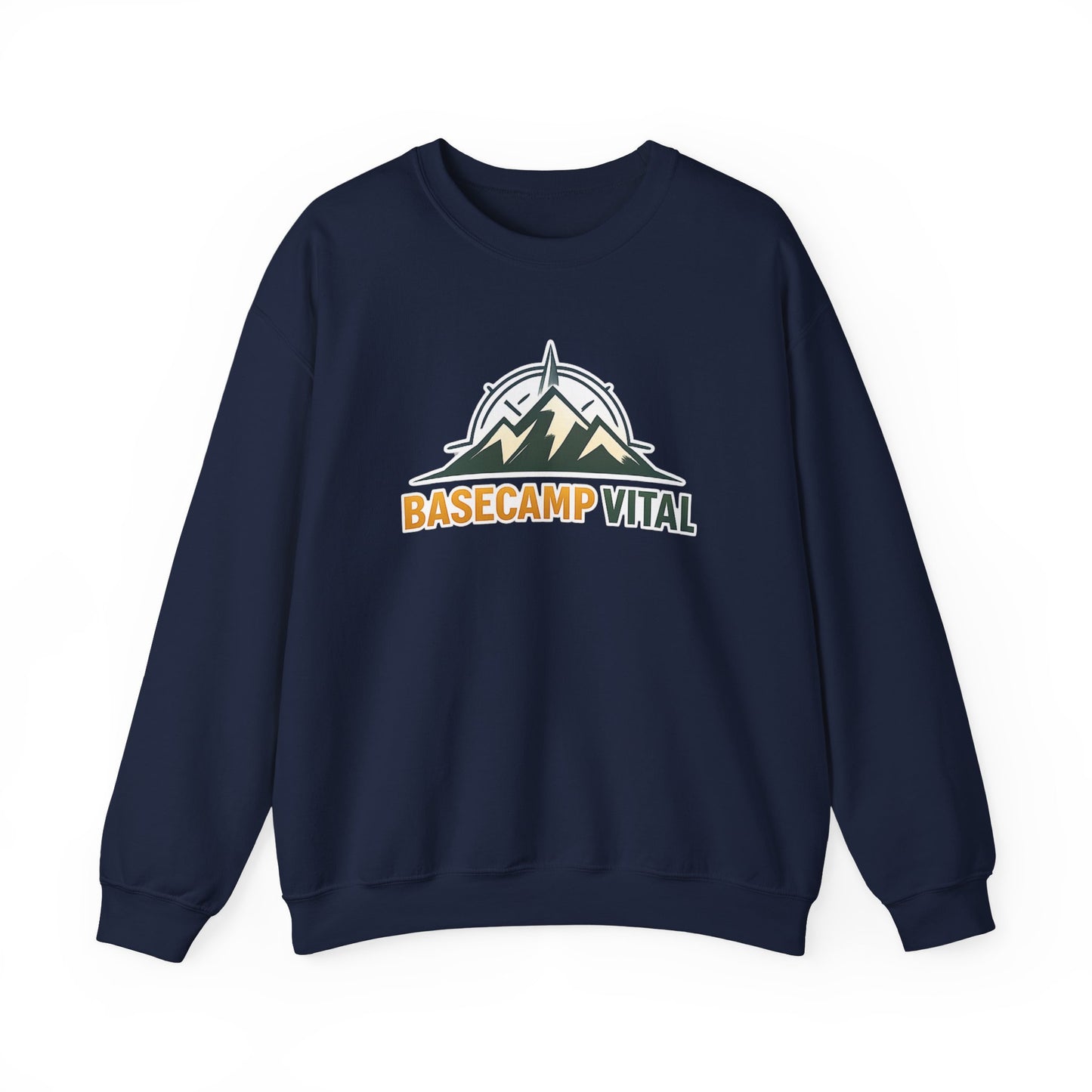 Base Camp Vital Mountain Embroidered Crewneck Sweatshirt | Cozy Hiking & Camping Pullover | 50/50 Midweight  Vital Mountain Crewneck Sweatshirt — Outdoor Adventure Logo Pullover (free shipping)