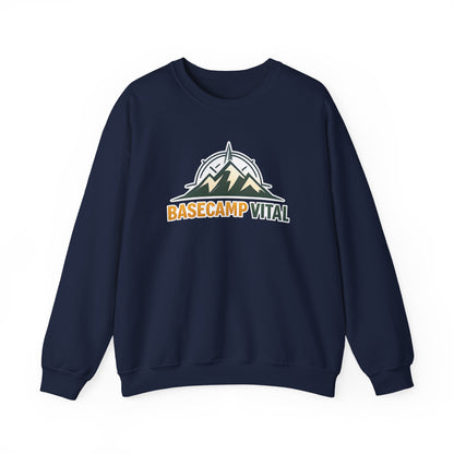 Base Camp Vital Mountain Embroidered Crewneck Sweatshirt | Cozy Hiking & Camping Pullover | 50/50 Midweight  Vital Mountain Crewneck Sweatshirt — Outdoor Adventure Logo Pullover (free shipping)