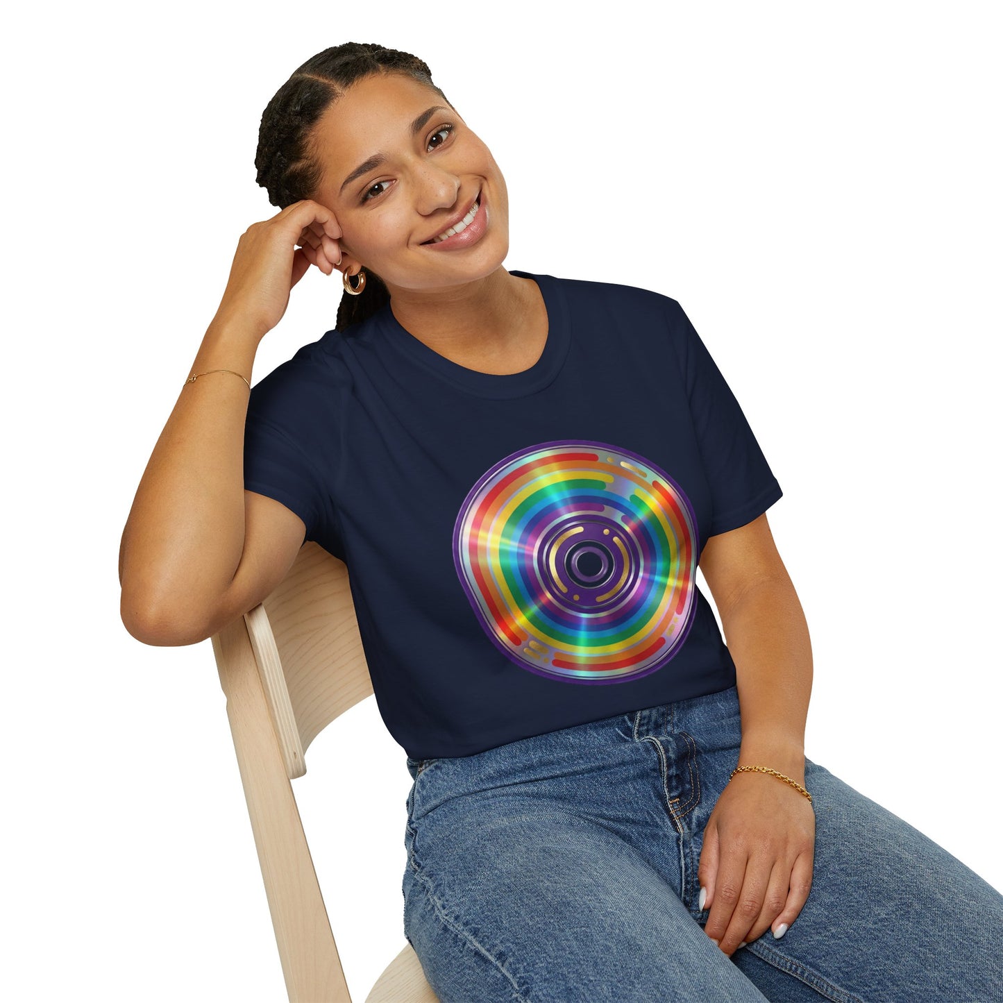 Retro Rainbow CD- Vinyl Record T-Shirt