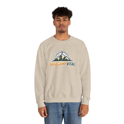 Base Camp Vital Mountain Embroidered Crewneck Sweatshirt | Cozy Hiking & Camping Pullover | 50/50 Midweight  Vital Mountain Crewneck Sweatshirt — Outdoor Adventure Logo Pullover (free shipping)