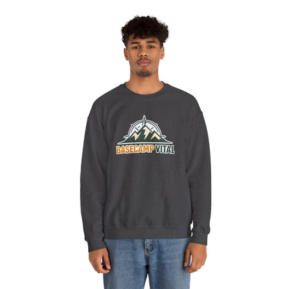 Base Camp Vital Mountain Embroidered Crewneck Sweatshirt | Cozy Hiking & Camping Pullover | 50/50 Midweight  Vital Mountain Crewneck Sweatshirt — Outdoor Adventure Logo Pullover (free shipping)