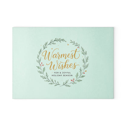 Glass Cutting Board — "Warmest Wishes" Holiday Wreath Decorative Cutting Board