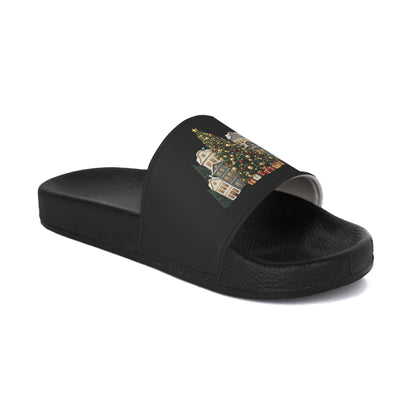 Christmas town, holiday seemed , Christmas treeWomen's Slide Sandals