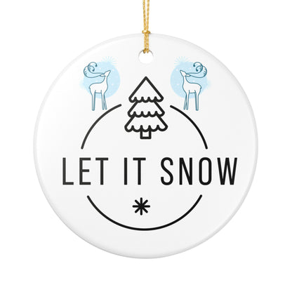 Let It Snow Ceramic Ornament — Blue Holiday Tree & Reindeer Decoration
