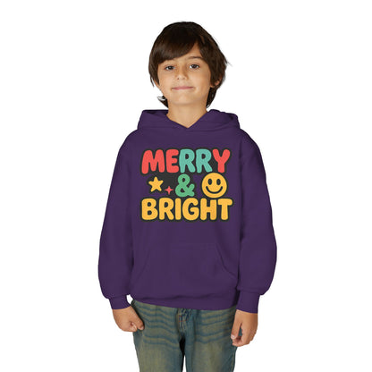 Youth Hoodie — 'Merry & Bright' Colorful Holiday Kids Sweatshirt