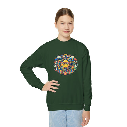 Youth Y2K Aesthetic - Crewneck Sweatshirt — Colorful Retro Sun & Floral Graphic