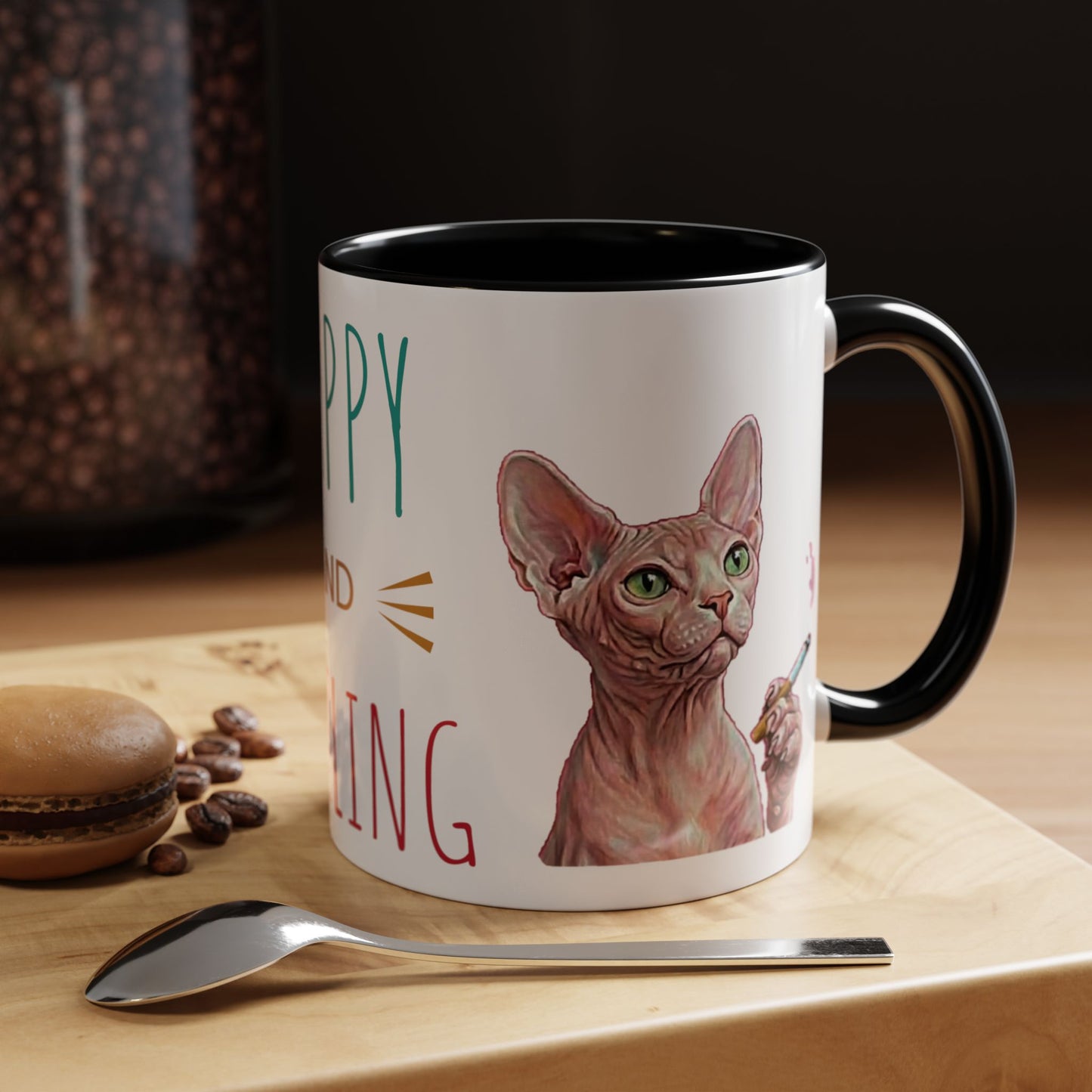 Happy and Dazzling smoking Cat Coffee Mug — Sphynx Cat Accent Mug (11/15oz) (free shipping)