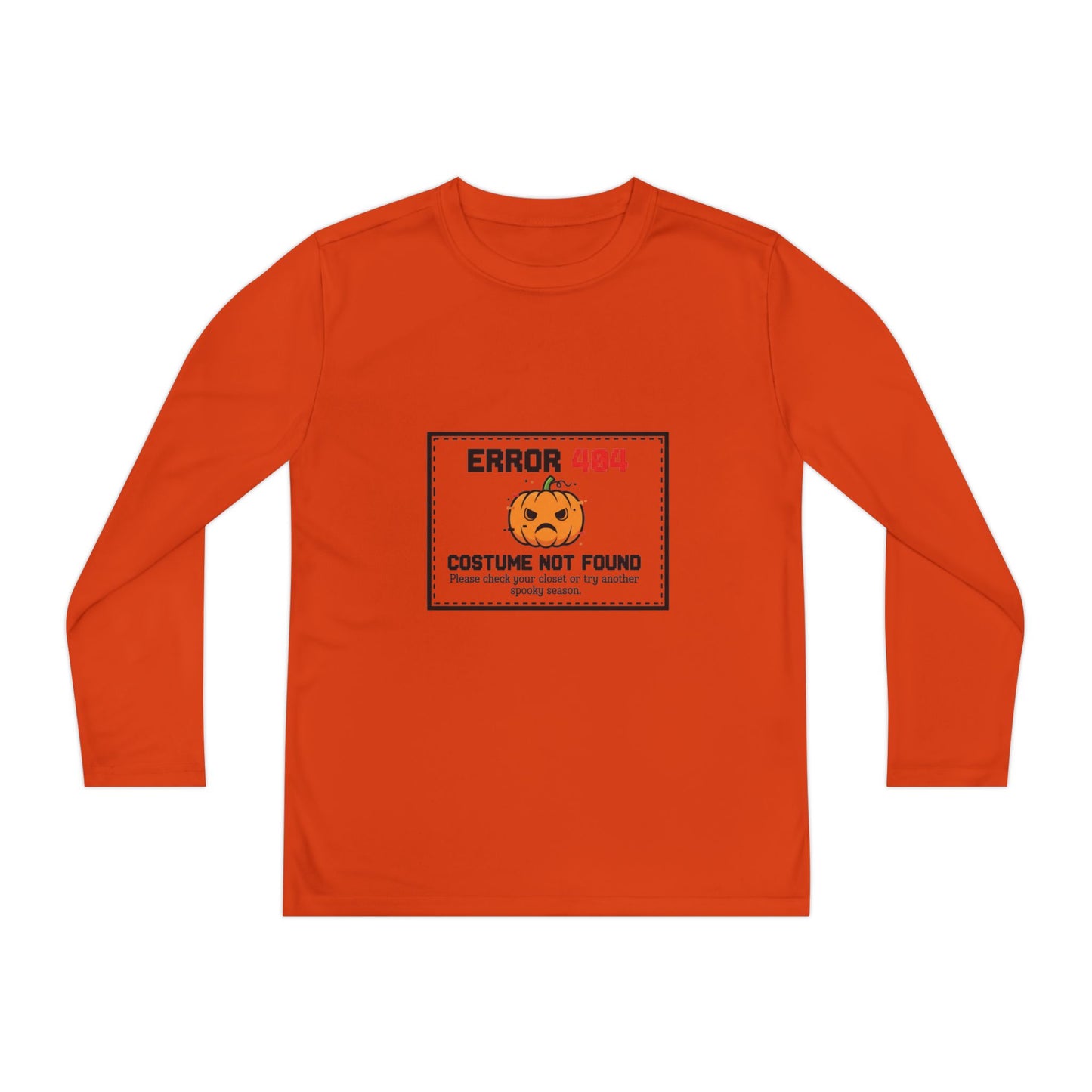 Youth Long Sleeve Halloween Tee, Kids Costume Shirt, Spooky Error 404 Top, Funny Trick-or-Treat Apparel, Halloween Party Outfit