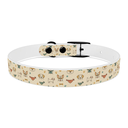Cute Cartoon Dogs Dog Collar — Beige Puppy Pattern Adjustable Collar