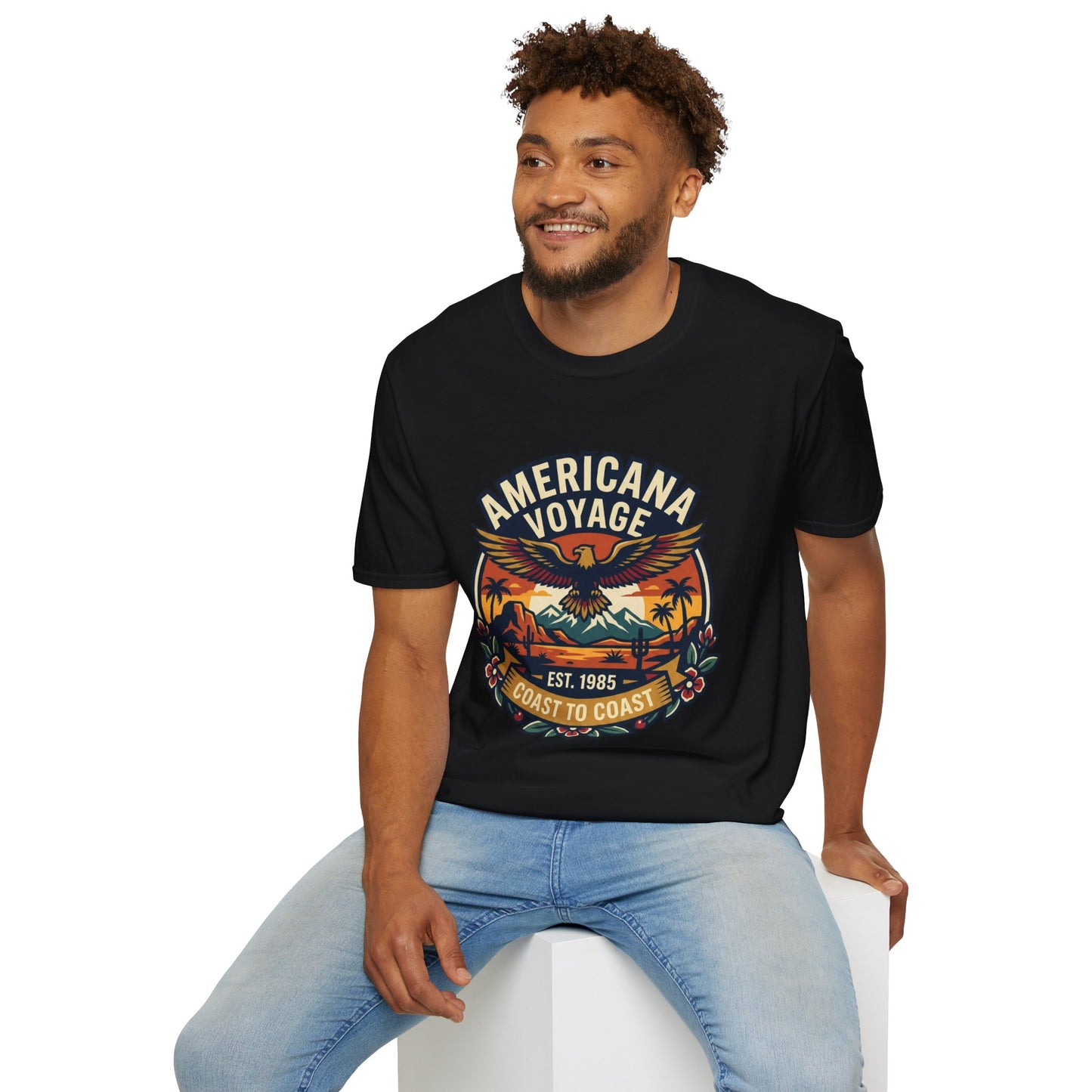 Americana Voyage retro Graphic T-Shirt — Coast to Coast Eagle Sunset