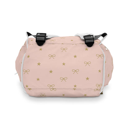 Pink Bow & Stars Diaper Backpack – Multifunctional Mommy Bag with Changing Pad
