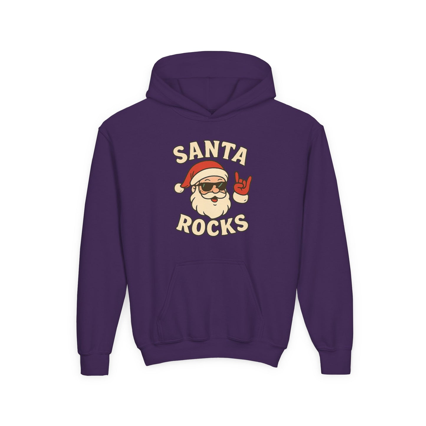 Youth Hoodie — "Santa Rocks" Cool Santa Christmas Sweatshirt