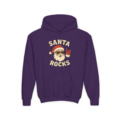 Youth Hoodie — "Santa Rocks" Cool Santa Christmas Sweatshirt