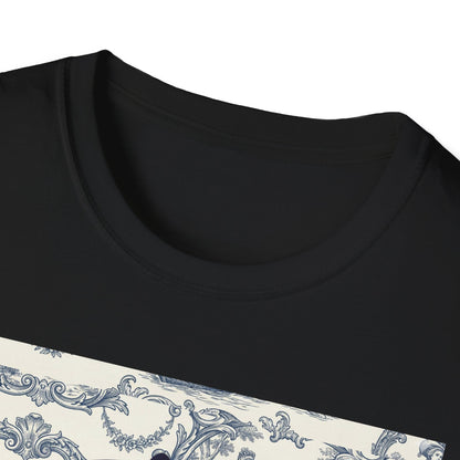 Glitch retro cracked porcelain doll face- Rococo Smartphone Toile - T-Shirt — Retro Mythology Art Tee