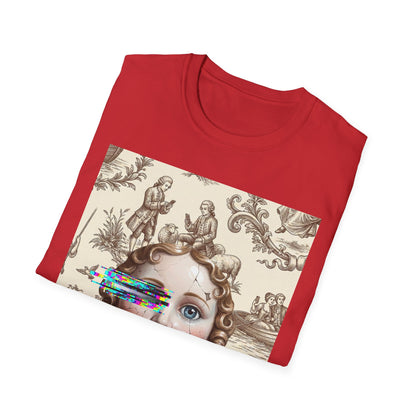 Vintage Doll Face Tee with Glitch Paint Splash