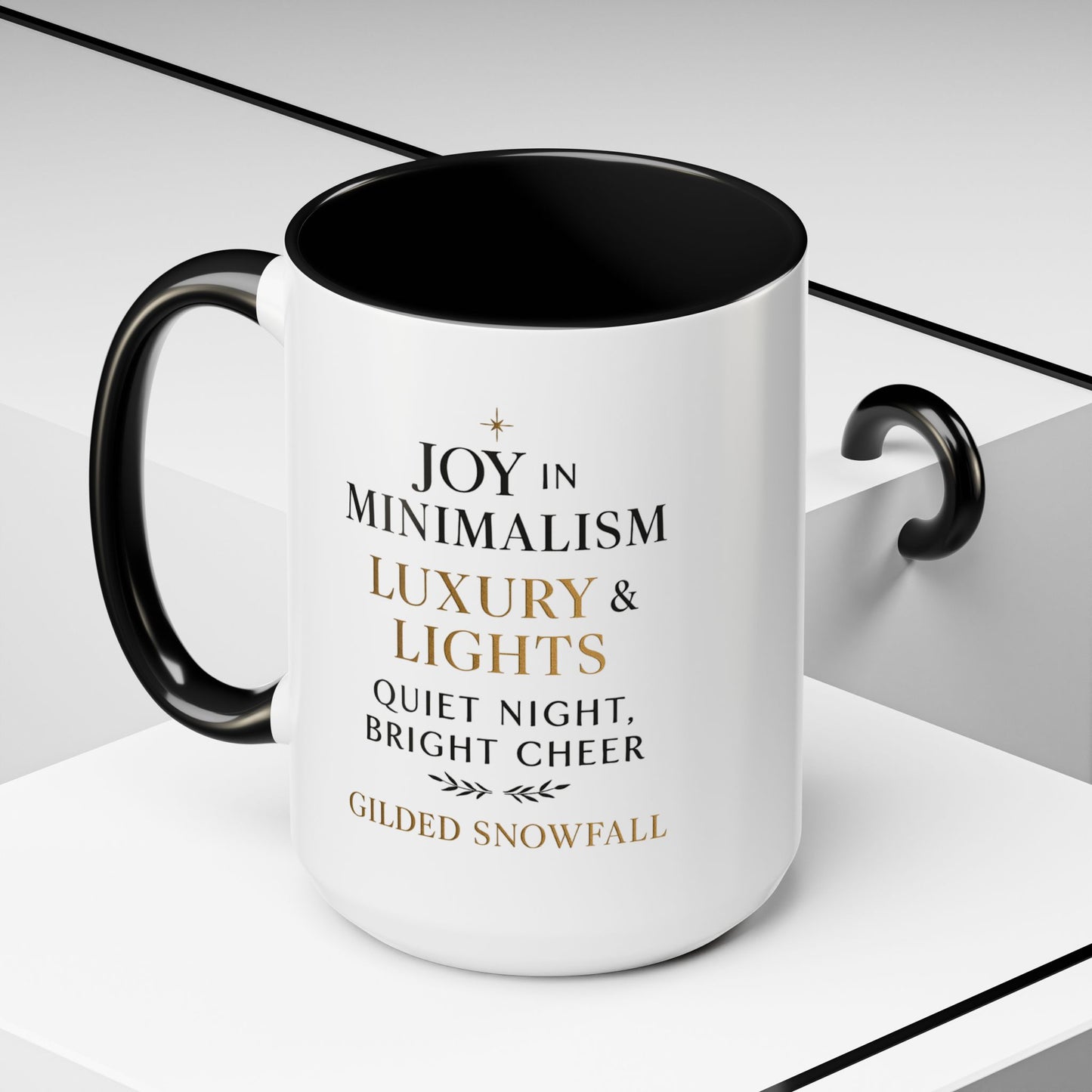 Joy in Minimalism Luxury & Lights Coffee Mug — Holiday Gilded Snowfall Design (11/15oz)