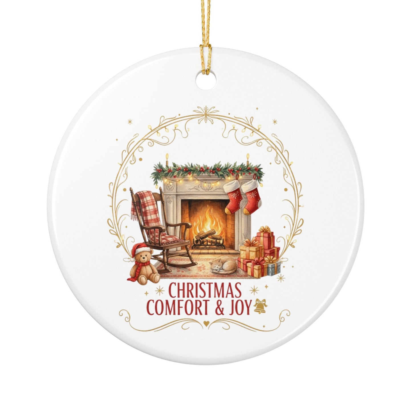 Ceramic Ornament — "Christmas Comfort & Joy" Fireplace Holiday Decoration