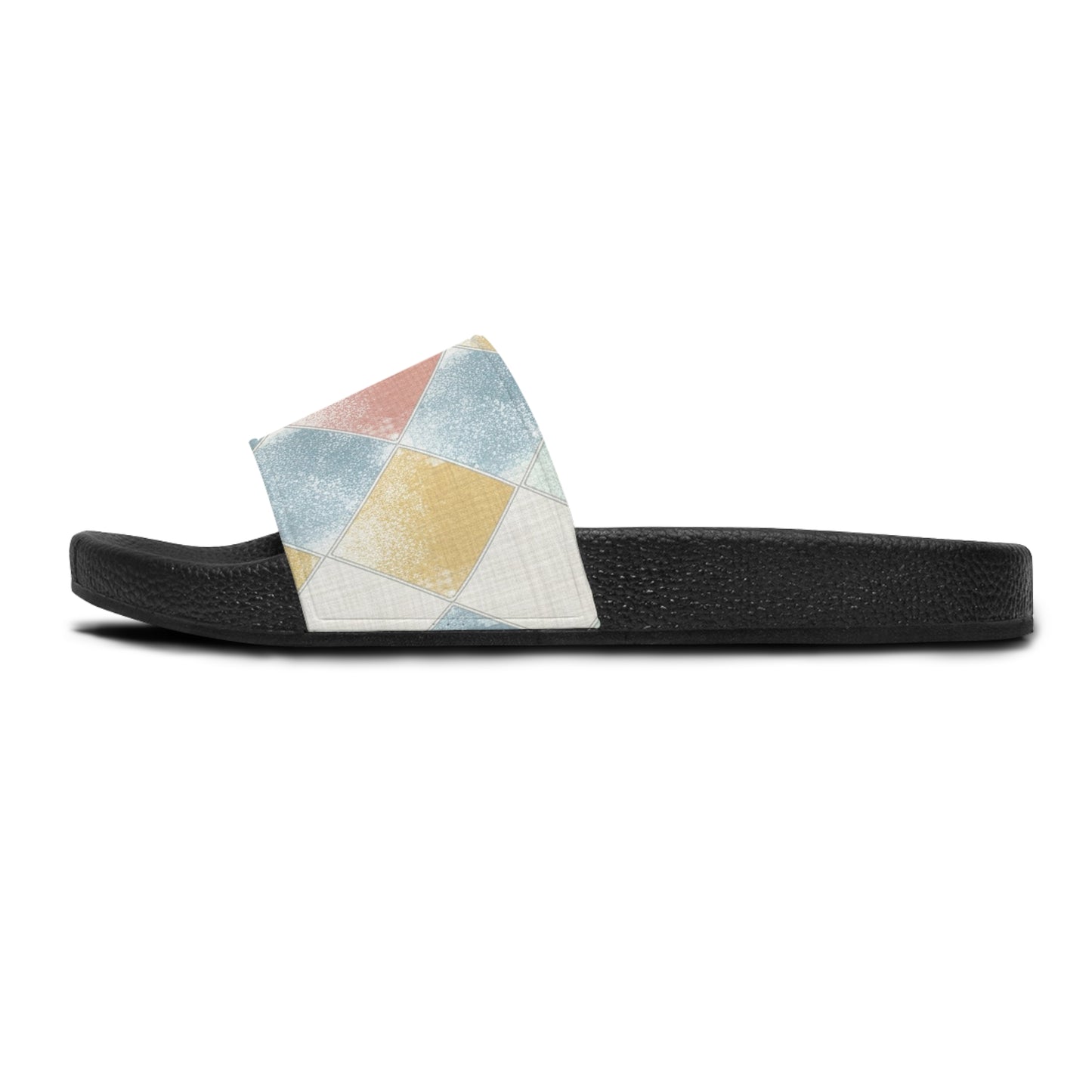 Women's Slide Sandals Soft Geometric Grid with Textured Fill