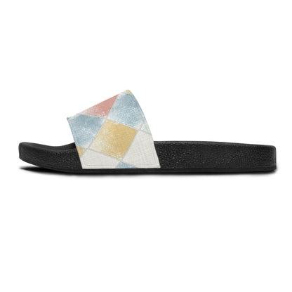Women's Slide Sandals Soft Geometric Grid with Textured Fill