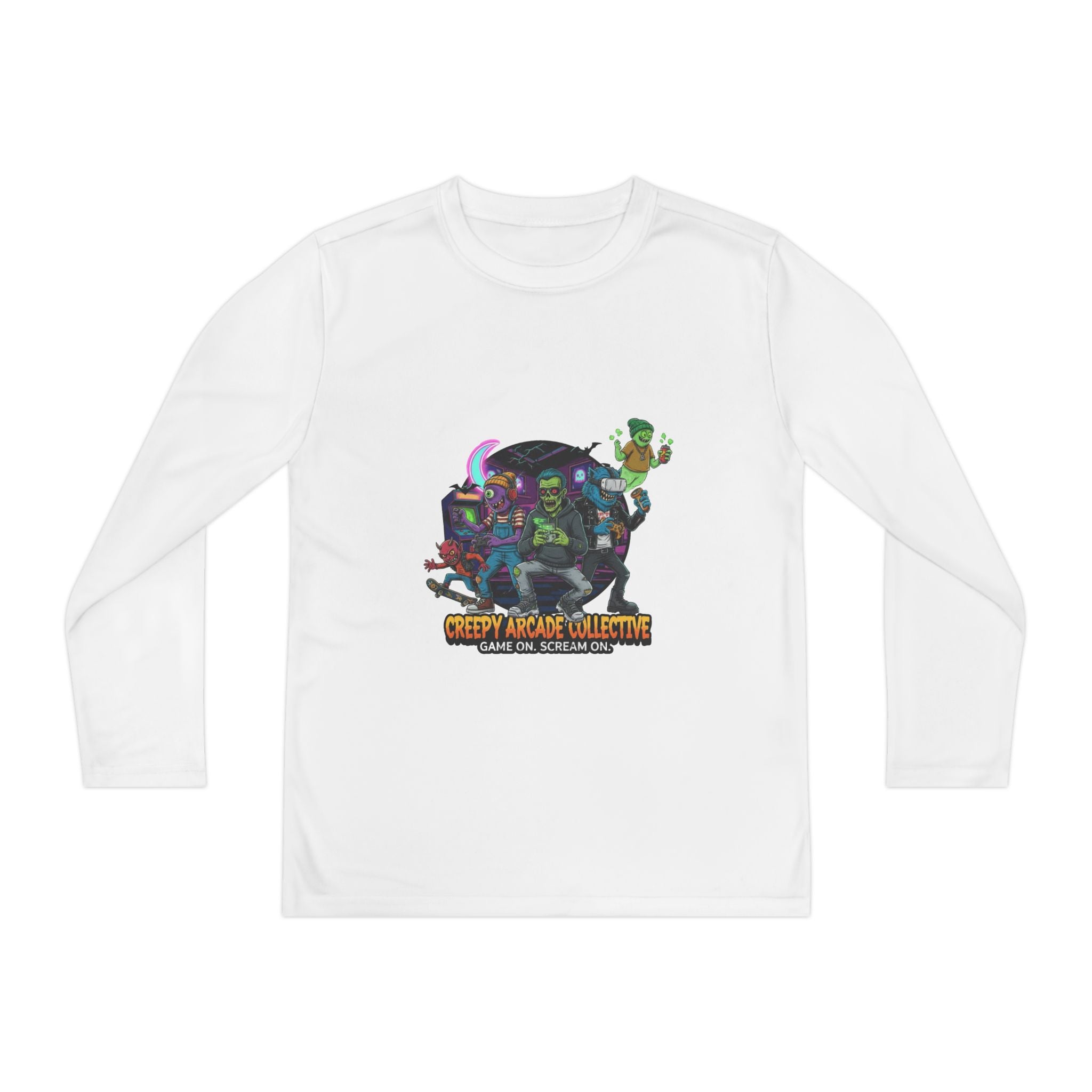 Creepy Arcade Collecting Youth Long Sleeve Tee, Kids Gamer Shirt, Halloween Costume, Teen Casual Wear, Fantasy T-Shirt