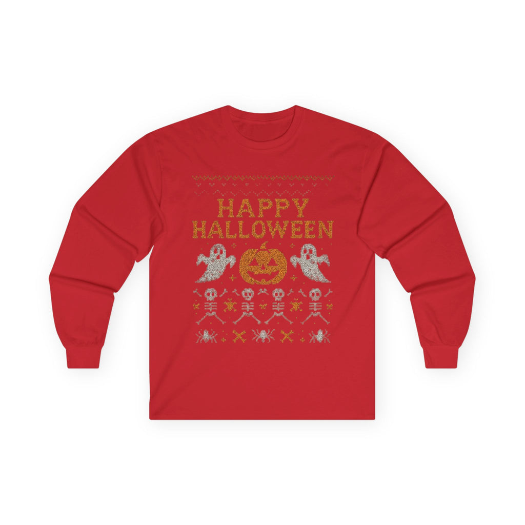 Happy Halloween Long Sleeve Tee, Spooky Tee, Halloween Costume Shirt, Autumn Festive Attire, Unisex Fall Apparel