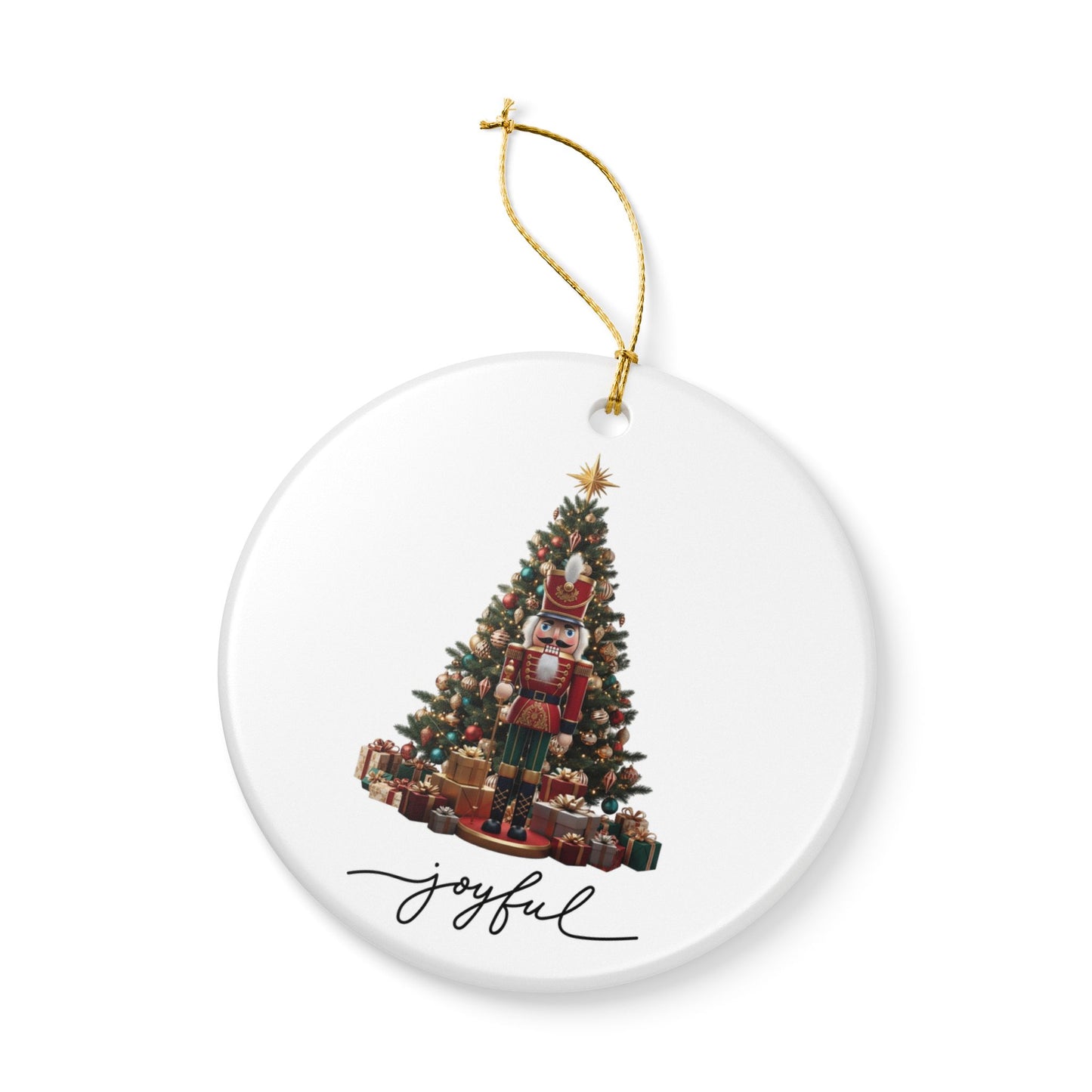 Nutcracker Christmas Tree Ceramic Ornament — 'Joyful' Holiday Decoration