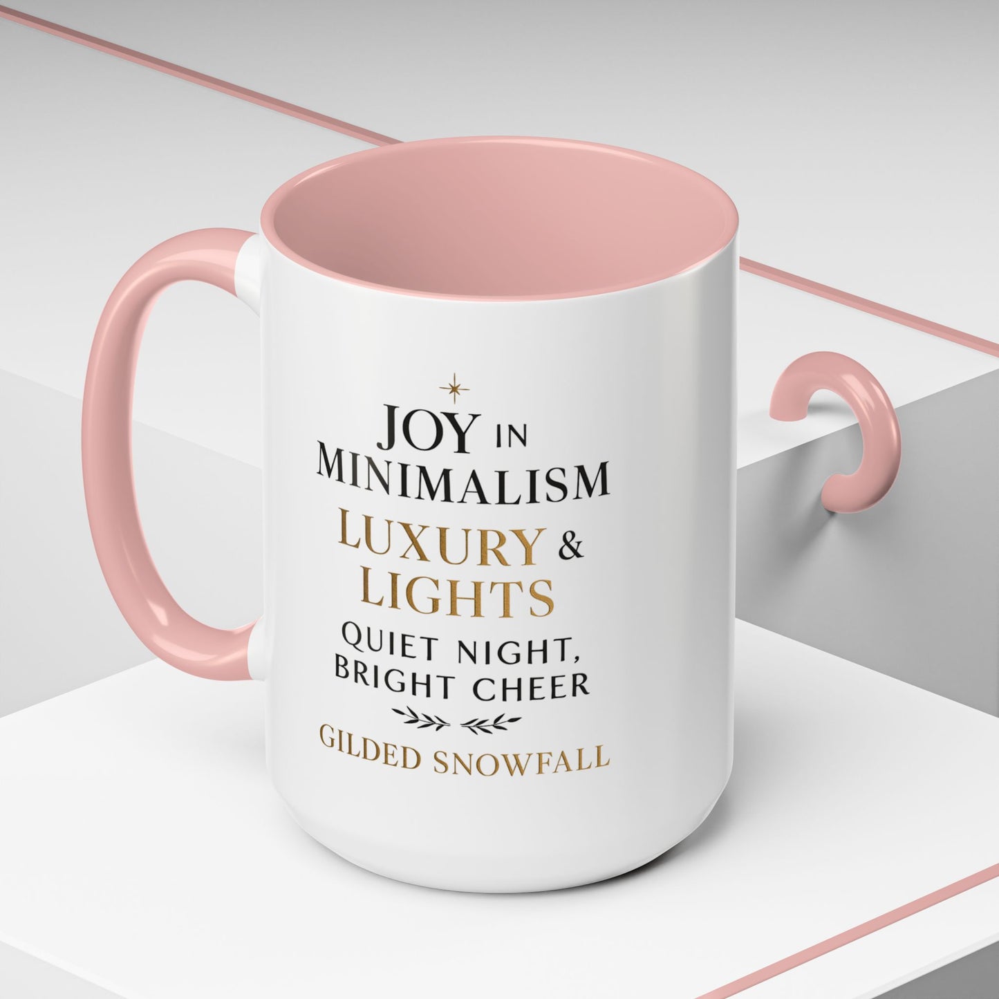 Joy in Minimalism Luxury & Lights Coffee Mug — Holiday Gilded Snowfall Design (11/15oz)
