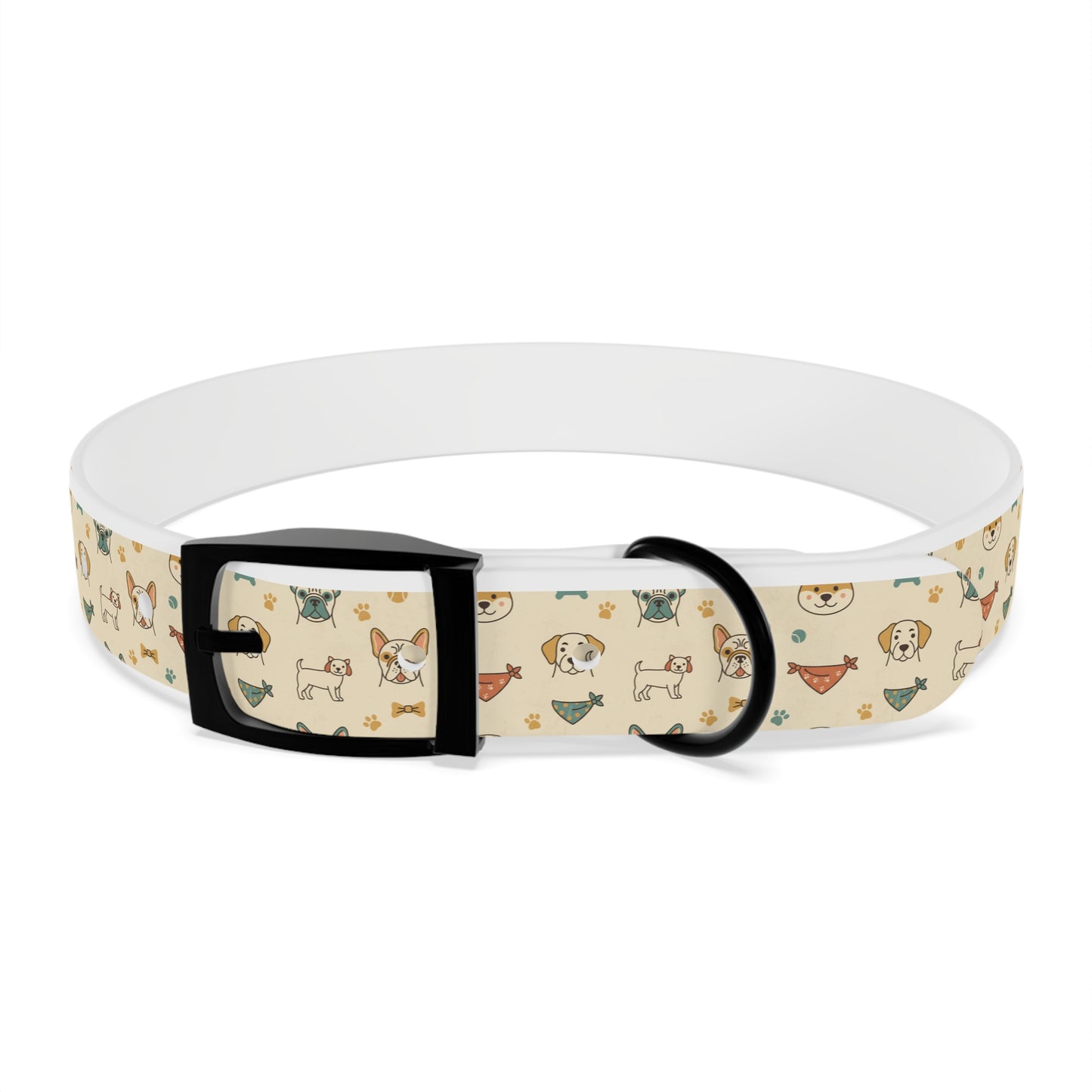 Cute Cartoon Dogs Dog Collar — Beige Puppy Pattern Adjustable Collar