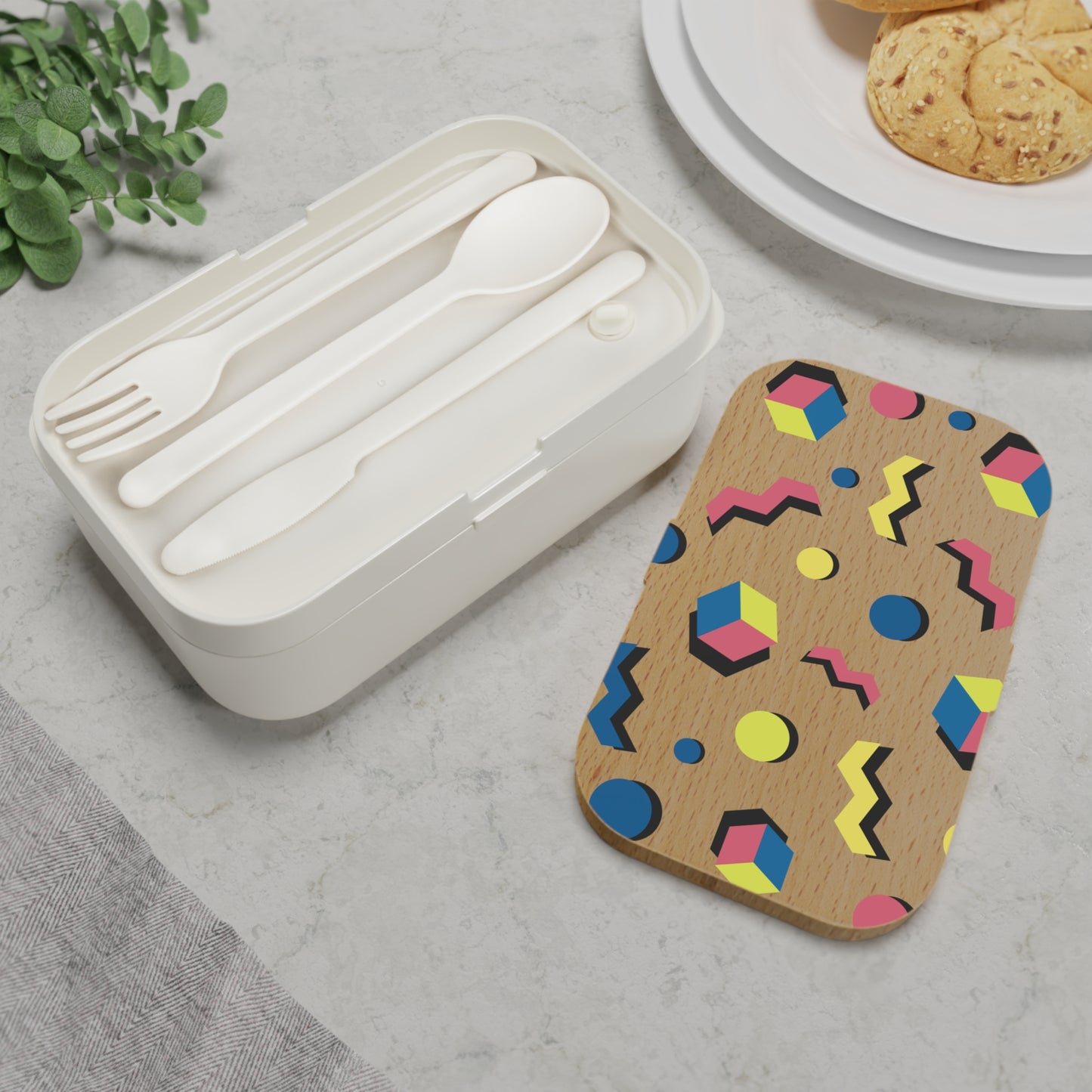 Colorful Retro Bento Lunch Box - Fun Geometric Design for Kids & Adults