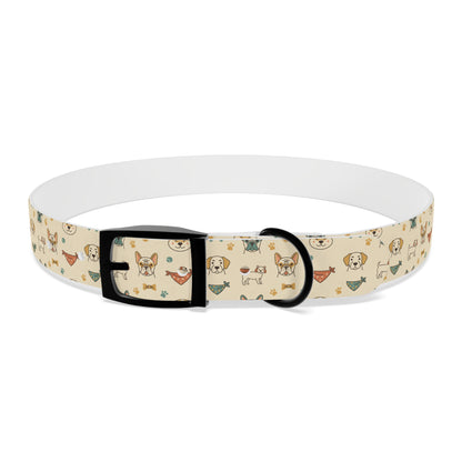 Cute Cartoon Dogs Dog Collar — Beige Puppy Pattern Adjustable Collar