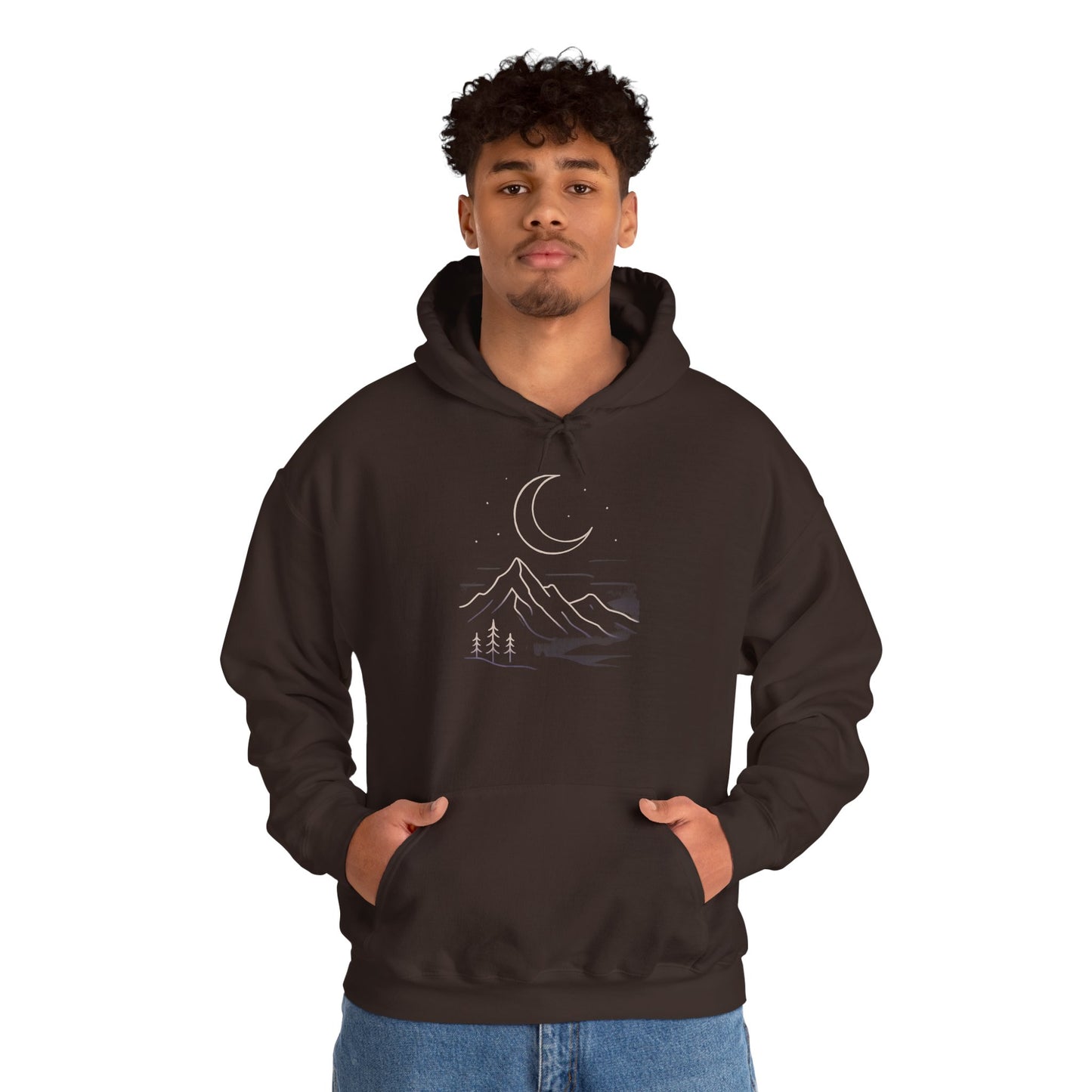 Mountain Moonline Hoodie — base camp vital gear- Minimal Crescent & Peaks Graphic Sweatshirt