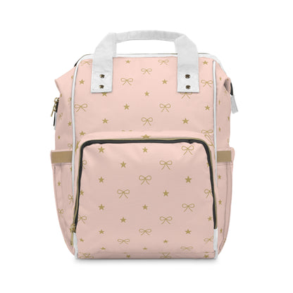 Pink Bow & Stars Diaper Backpack – Multifunctional Mommy Bag with Changing Pad