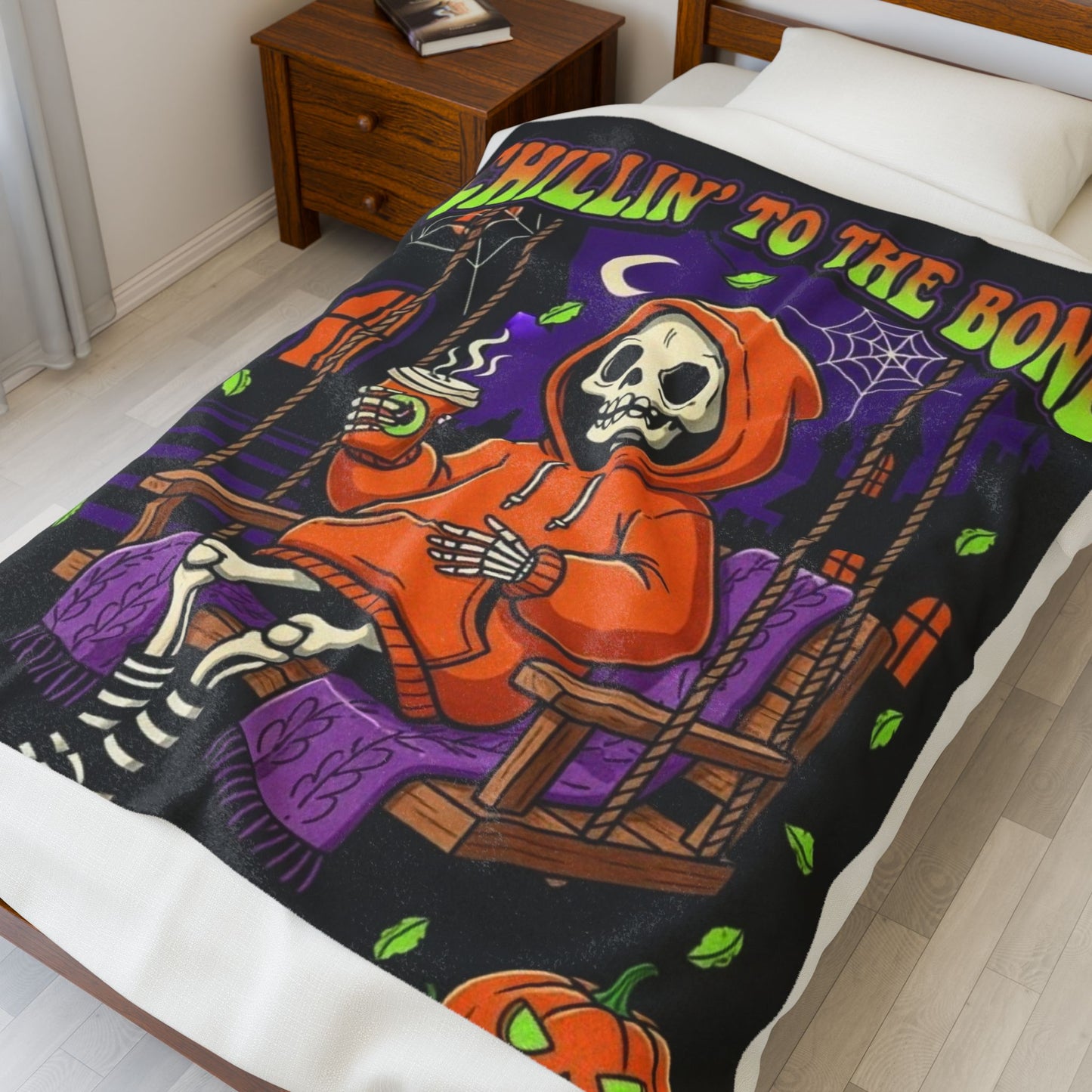 Chillin' to the Bone Skeleton Blanket, Cozy Halloween Throw, Spooky Decor, Plush Bed Blanket, Fall Home Accents