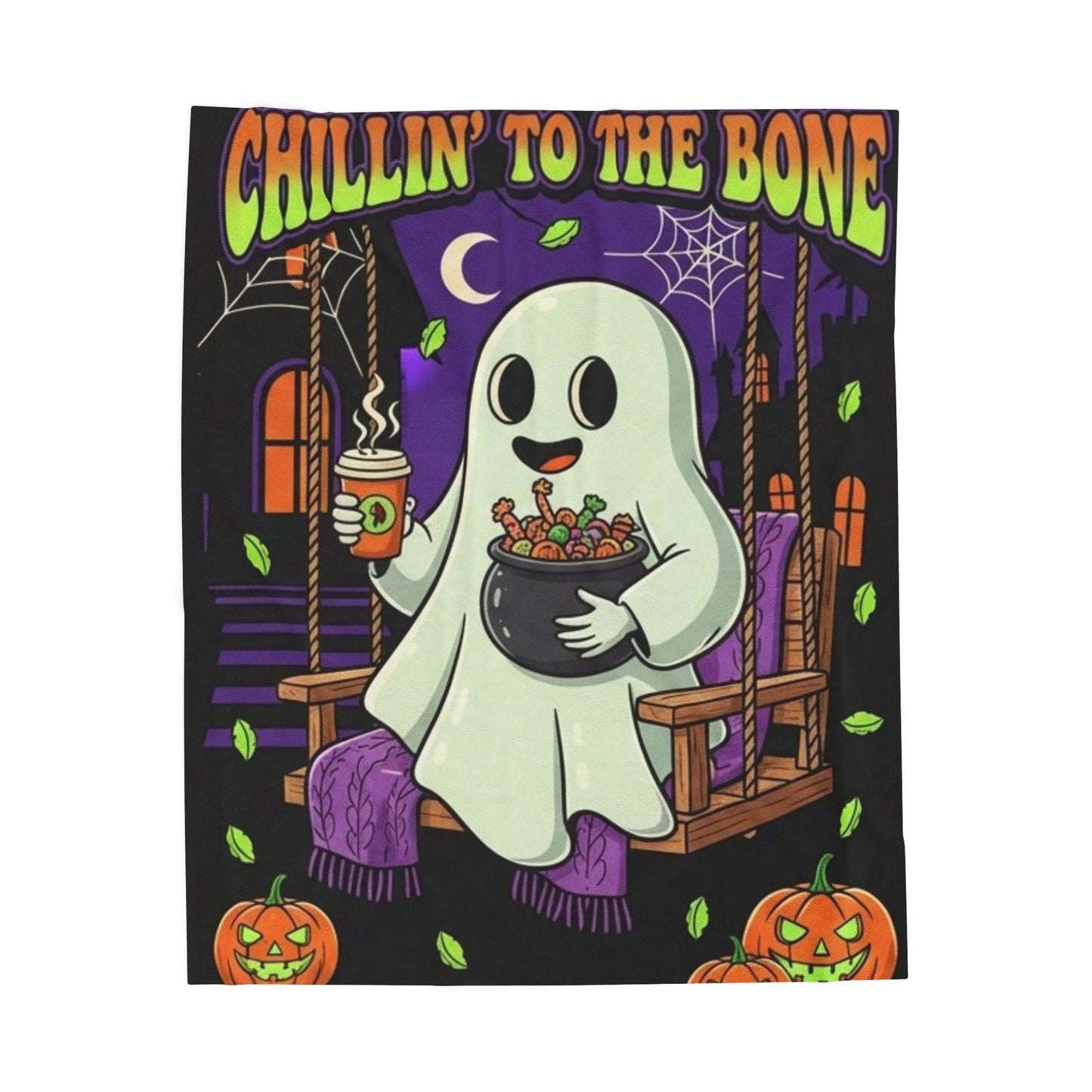 Ghostly Chillin' Plush Blanket, Cozy Halloween Decor, Soft Throw for Fall, Spooky Gift for Kids, Pumpkin Season Blanket