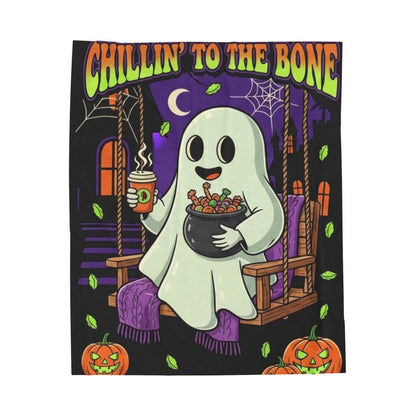 Ghostly Chillin' Plush Blanket, Cozy Halloween Decor, Soft Throw for Fall, Spooky Gift for Kids, Pumpkin Season Blanket