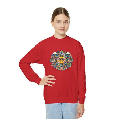 Youth Y2K Aesthetic - Crewneck Sweatshirt — Colorful Retro Sun & Floral Graphic